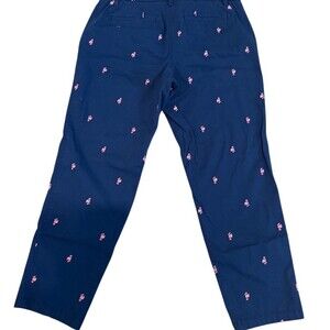 Talbots Relaxed Chino Pants Womens 8P Navy Flamingo Embroidered Crop